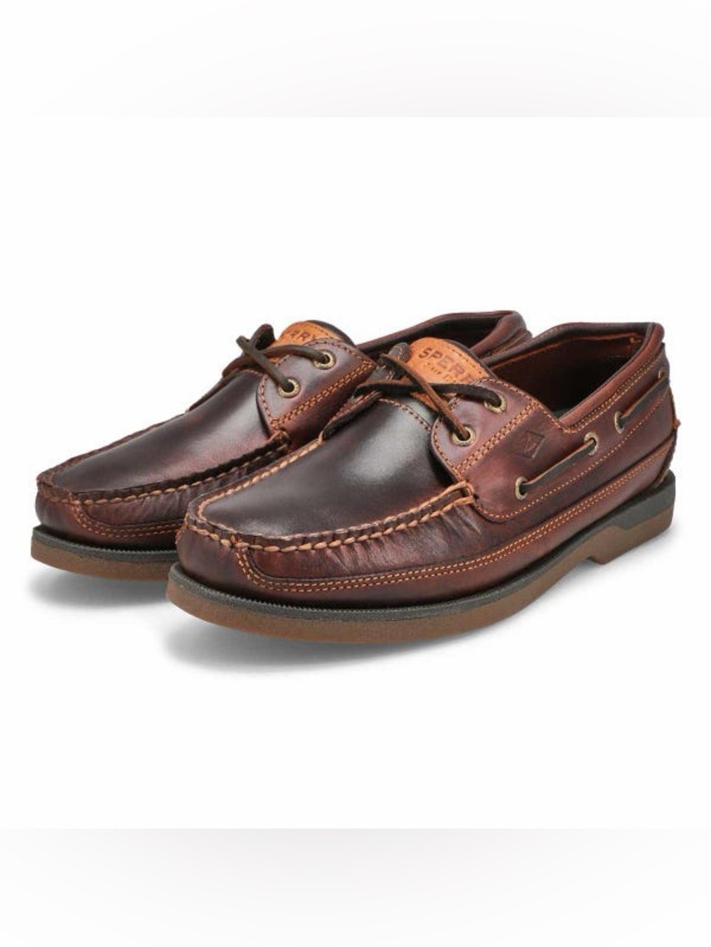 Sperry Men’s Mako 2 Eye Boat Shoe Sz 9.5 Brown Amaretto Authentic Leather